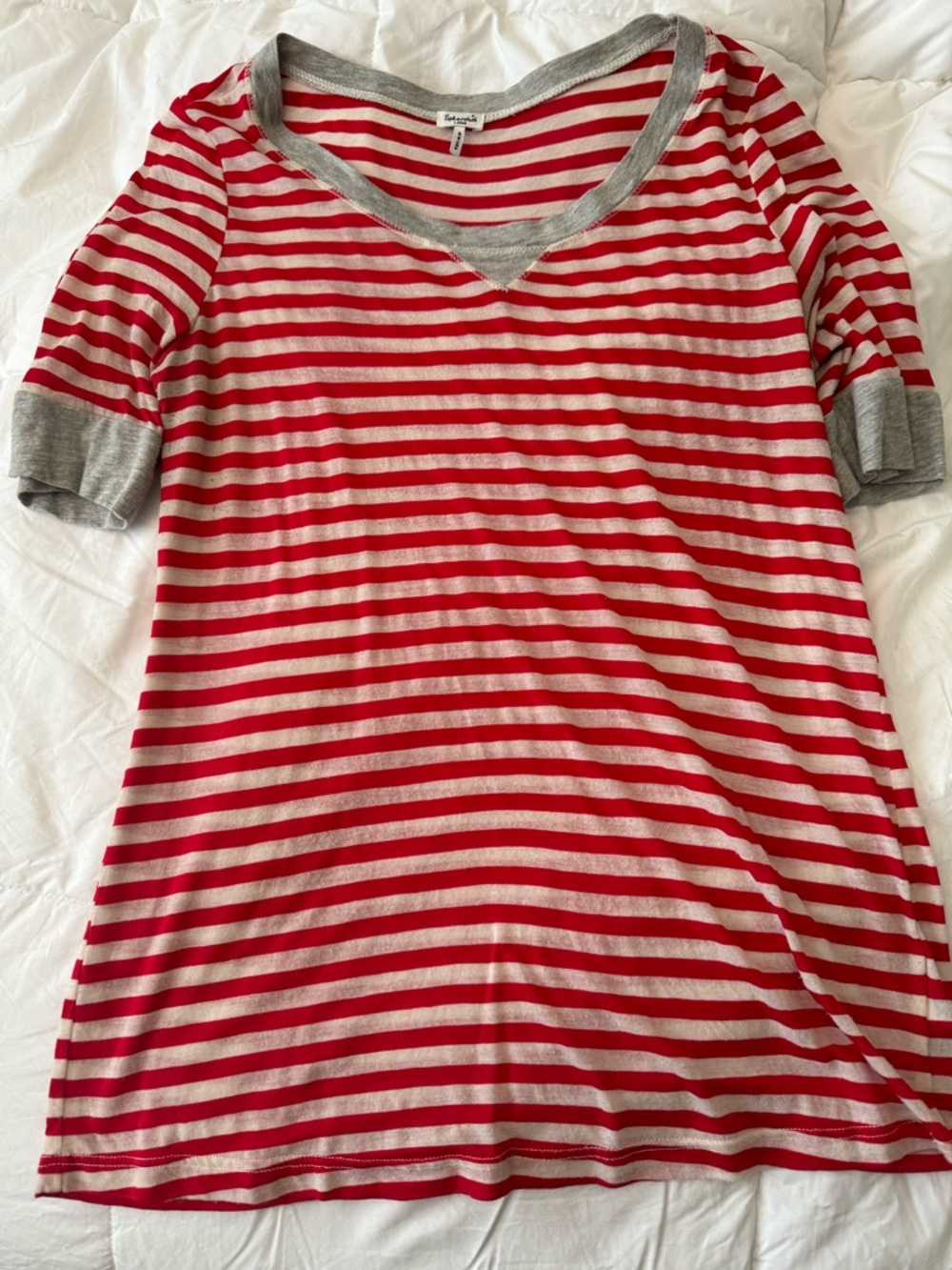 Splendid Red and White Striped Tee with Gray Trim